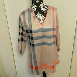 Plaid tunic  pink and blue